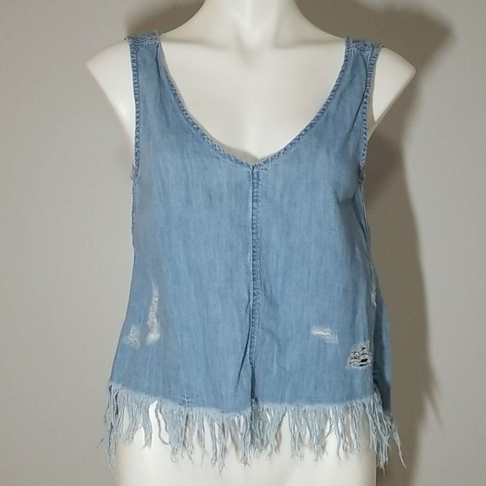 American Eagle Chambray Fringe Tank Top